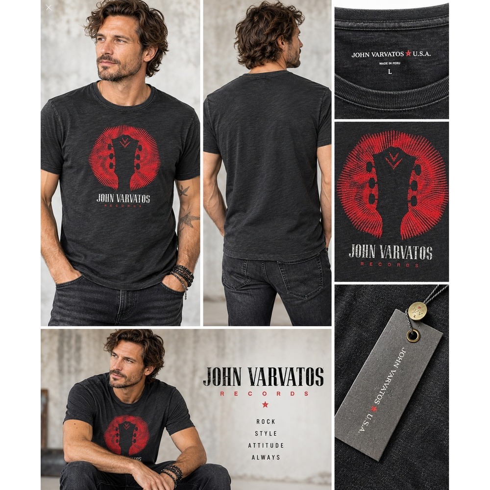 John Varvatos USA Mens Guitar Graphic T-Shirt Black Size L NWT